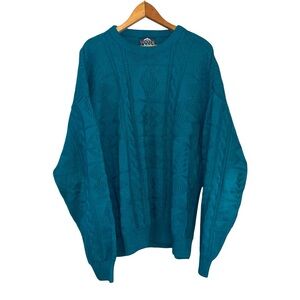 Fisherman’s sweater chunky cable knit large vintage Jantzen green aztec preppy